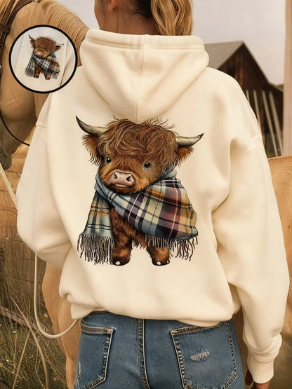 🎄🎅WYPRZEDAŻ ŚWIĄTECZNA 50% ZNIŻKI!!🎁Urocza bluza z kapturem z polarową podszewką Highland Cow🦬