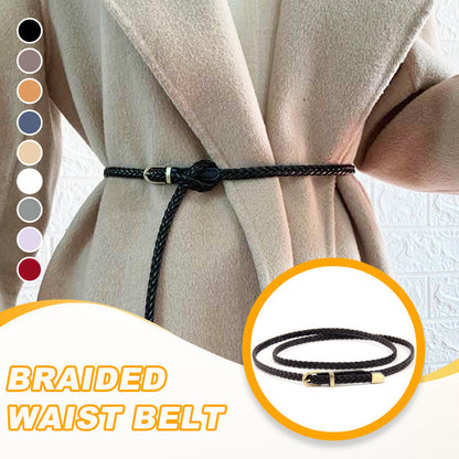 Damski pasek z plecioną skórą PU i klamrą ze stopu metali