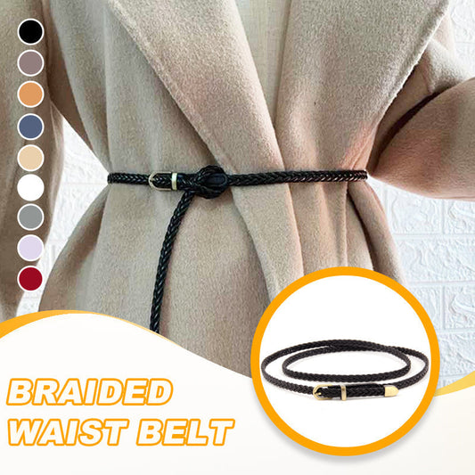 Damski pasek z plecioną skórą PU i klamrą ze stopu metali