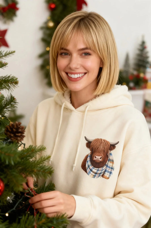 🎄🎅WYPRZEDAŻ ŚWIĄTECZNA 50% ZNIŻKI!!🎁Urocza bluza z kapturem z polarową podszewką Highland Cow🦬
